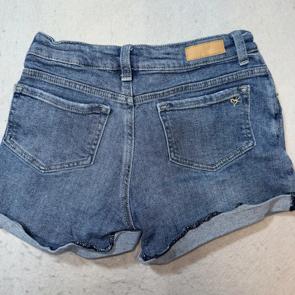 Justice Girl Distressed Denim Jean Shorts Medium Wash Size 16 Rolled Cuff 609885